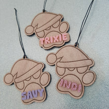 Load image into Gallery viewer, Personalised Paw Print Wooden Christmas Decoration