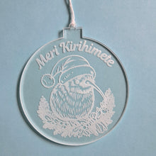 Load image into Gallery viewer, Meri Kirihimete with Kiwi Clear Acrylic Christmas Decoration