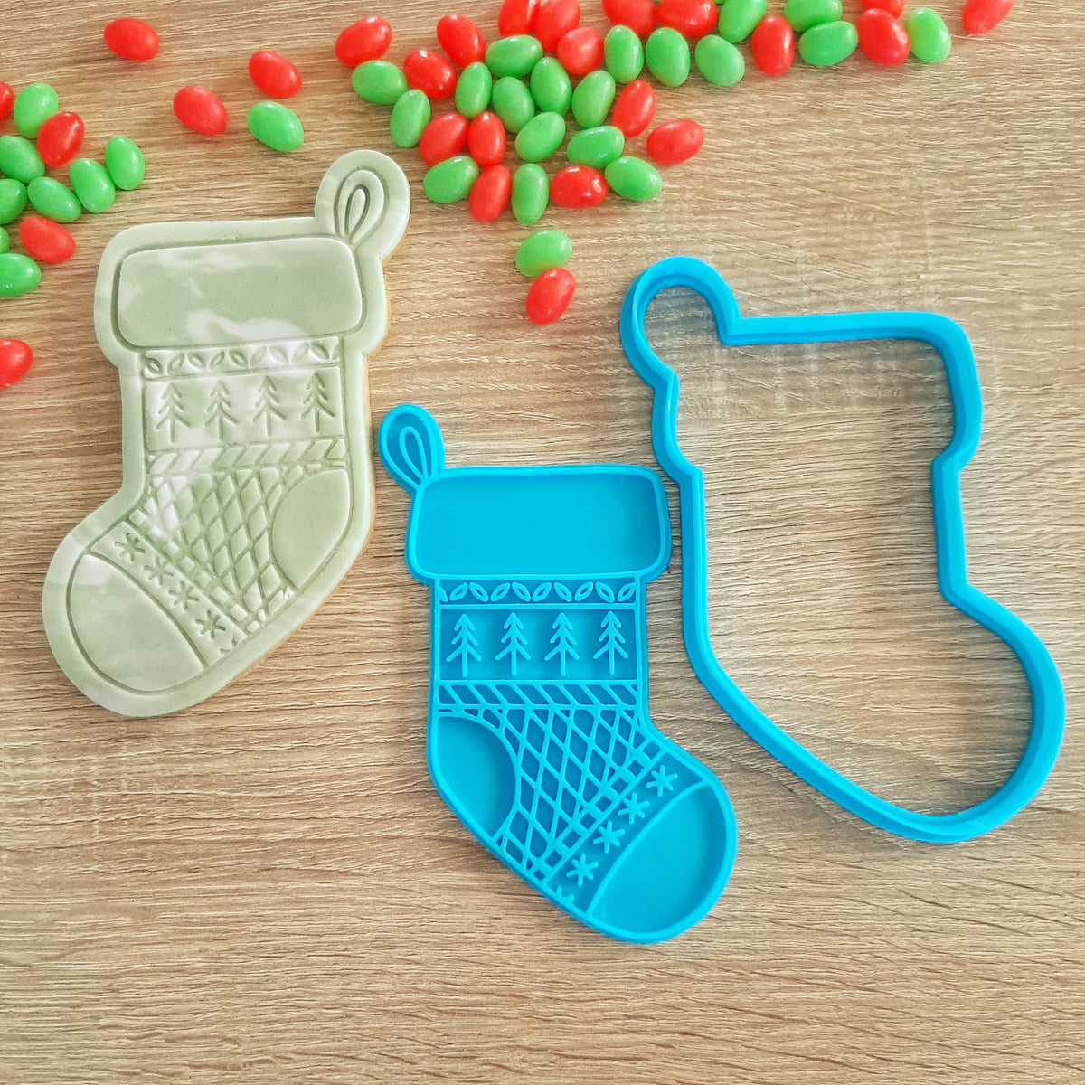 XL Stocking Cookie Cutter & Fondant Stamp Set – Little Monkey NZ