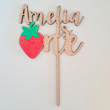 Load image into Gallery viewer, Strawberry One with Name Cake Topper