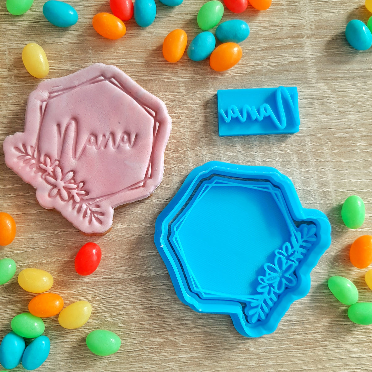 Hexagon Floral Wreath Cookie Cutter & Fondant Stamp – Little Monkey NZ