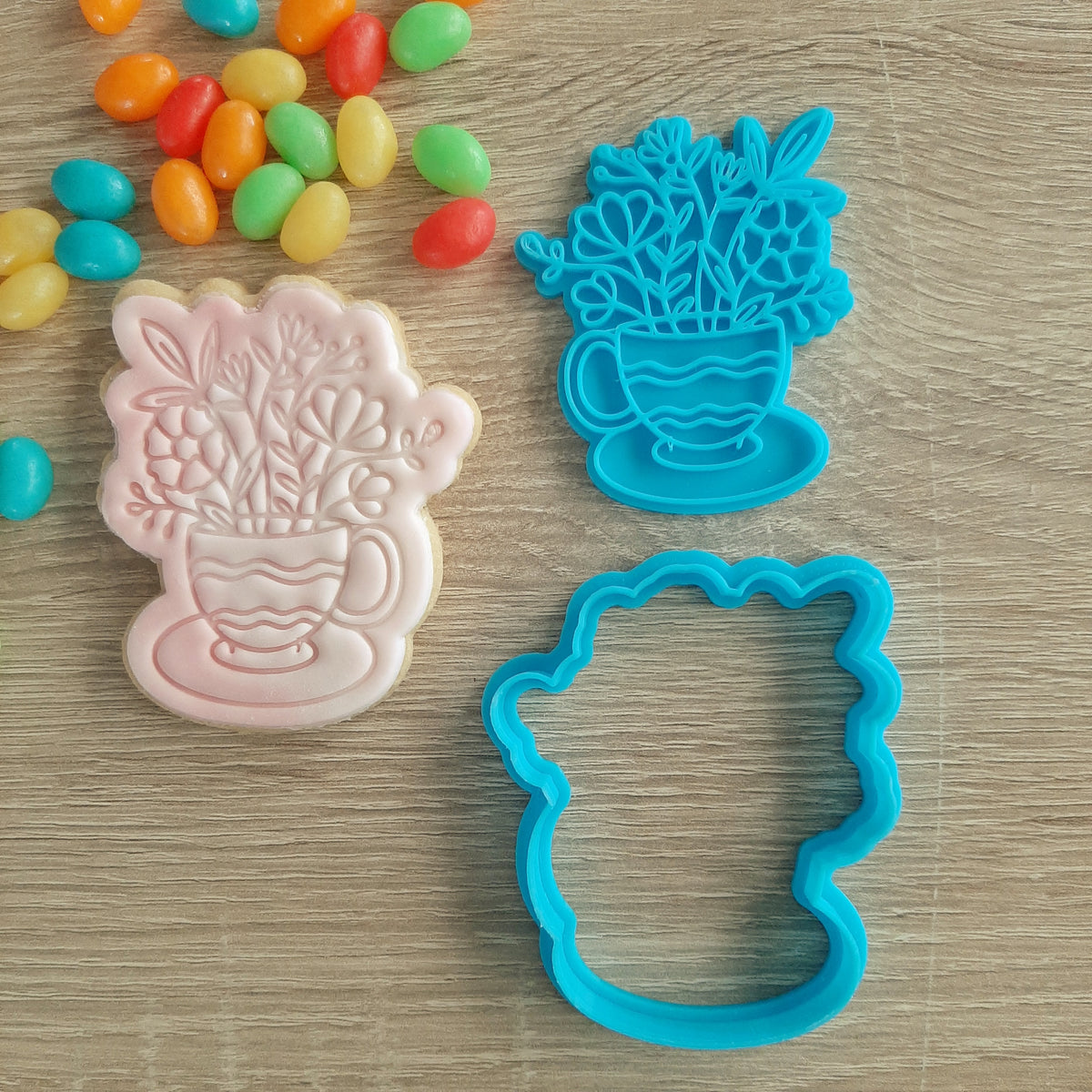 Flowers in Teacup Cookie Cutter & Fondant Stamp – Little Monkey NZ