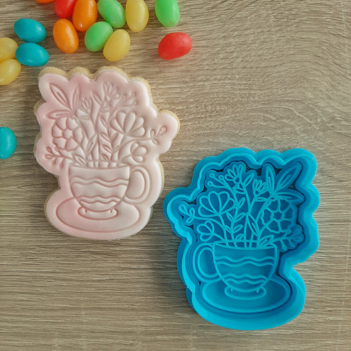 Flowers in Teacup Cookie Cutter & Fondant Stamp – Little Monkey NZ