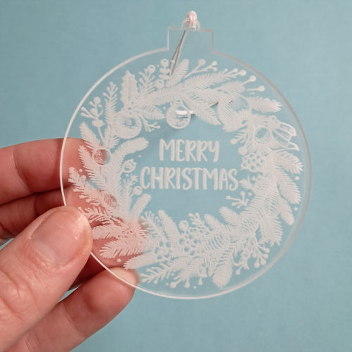 Merry Christmas Wreath Clear Acrylic Christmas Decoration