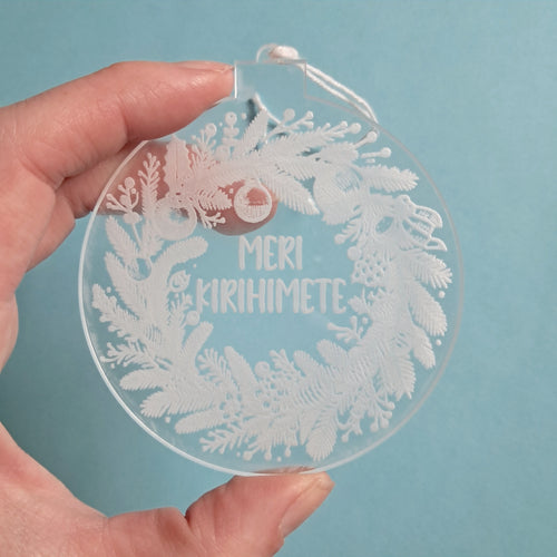 Meri Kirihimete Wreath Clear Acrylic Christmas Decoration