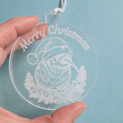 Merry Christmas with Kiwi Clear Acrylic Christmas Decoration