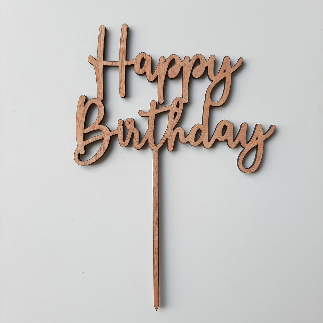 Happy Birthday Cake Topper - Wooden