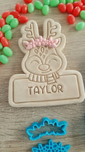 Load image into Gallery viewer, XL Reindeer with Name Box (2 or 4pcs) Cookie Cutter &amp; Fondant Stamp Set