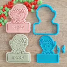 Load image into Gallery viewer, XL Elf with Name Box (4pcs) Cookie Cutter &amp; Fondant Stamp Set