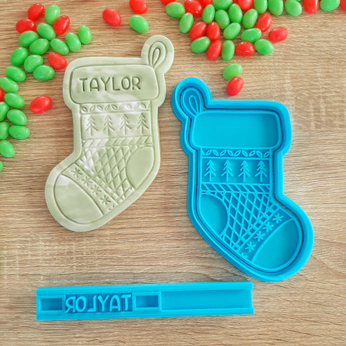 XL Stocking with Name Box Cookie Cutter & Fondant Stamp Set