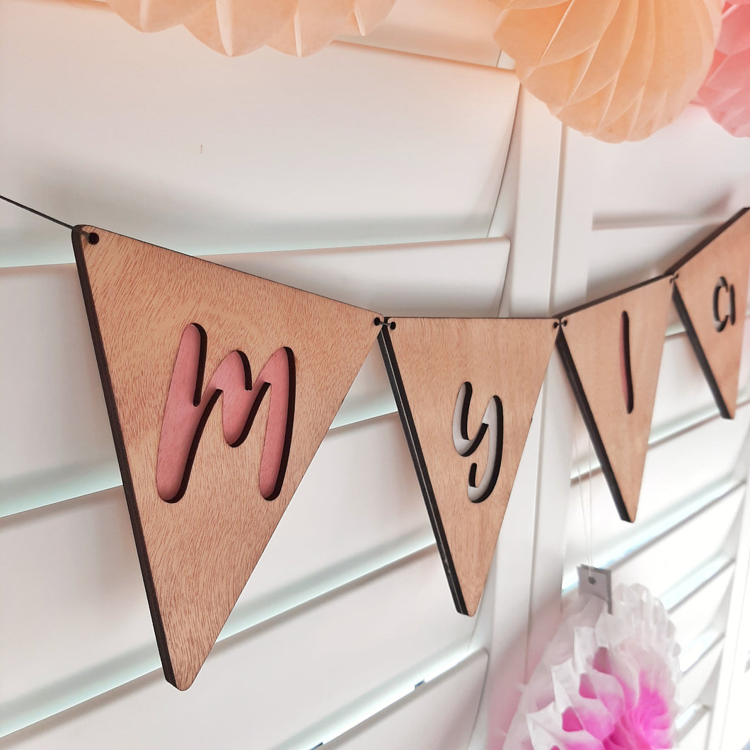 Wooden Name Bunting Flags