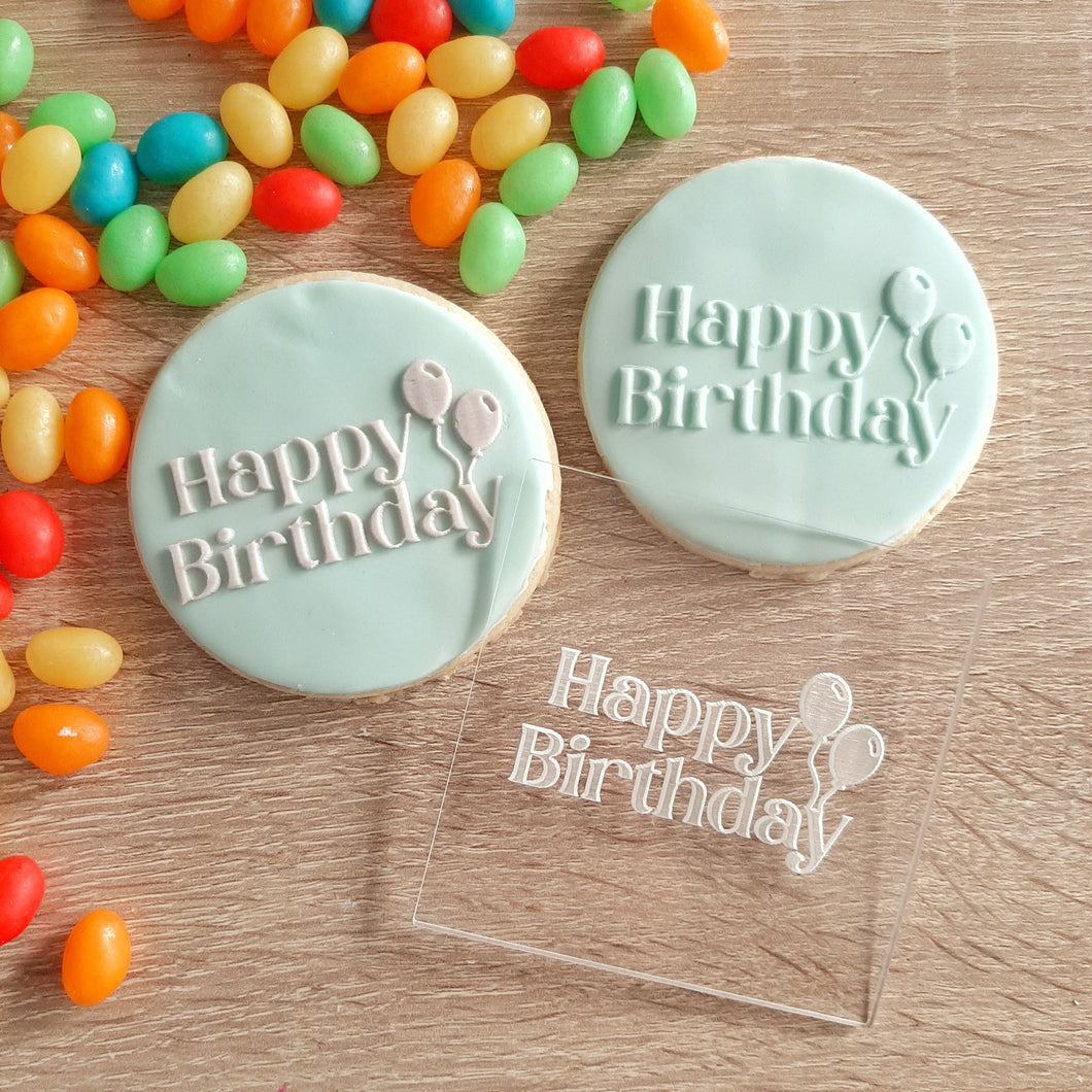 Happy Birthday (with balloons) Raised Acrylic Fondant Stamp