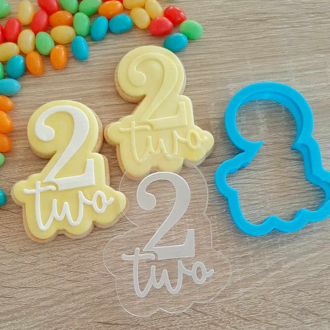 Number 2 Two Raised Acrylic Fondant Stamp & Cookie Cutter