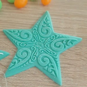 Star with Koru Pattern Raised Acrylic Fondant Stamp