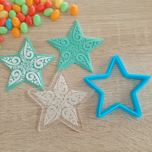 Load image into Gallery viewer, Star with Koru Pattern Raised Acrylic Fondant Stamp
