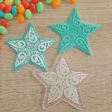 Load image into Gallery viewer, Star with Koru Pattern Raised Acrylic Fondant Stamp