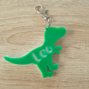 Personalised Dinosaur 2 Layer Acrylic Bag Tag Keyring Little Monkey NZ
