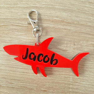 Personalised Shark 2 Layer Acrylic Bag Tag Keyring Little Monkey NZ