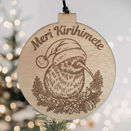 Meri Kirihimete with Kiwi Wooden Christmas Decoration