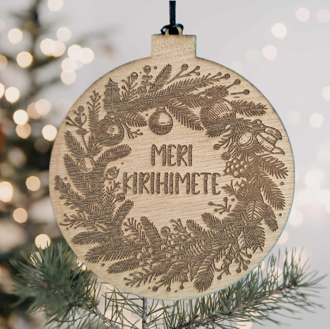 Meri Kirihimete Wreath Wooden Christmas Decoration