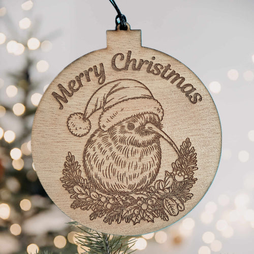 Merry Christmas with Kiwi Wooden Christmas Decoration