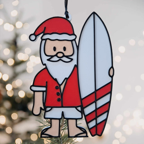 Surfing Santa 3d-Printed Christmas Decoration