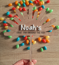 Load image into Gallery viewer, Custom First Trip Around the Sun Cake Topper