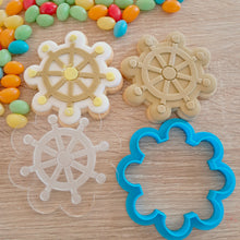 Load image into Gallery viewer, Ship&#39;s Wheel Raised Acrylic Fondant Stamp &amp; Cookie Cutter