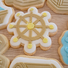 Load image into Gallery viewer, Ship&#39;s Wheel Raised Acrylic Fondant Stamp &amp; Cookie Cutter
