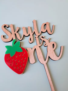 Strawberry One with Name Cake Topper