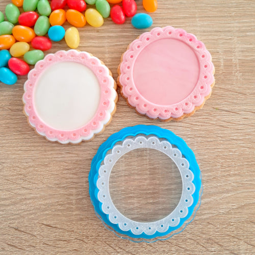 Scalloped Circle Frame Raised Acrylic Fondant Stamp & Cookie Cutter