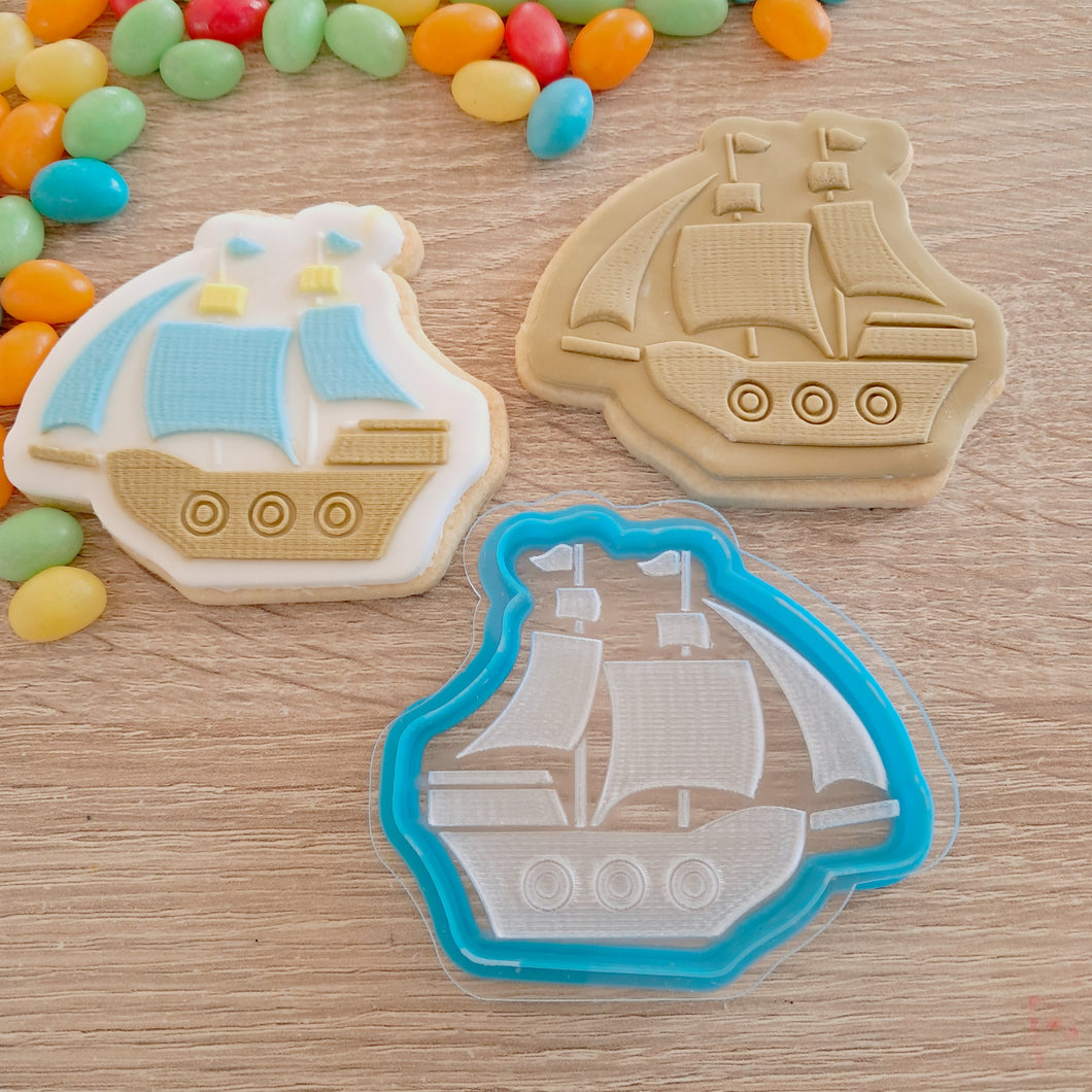 Pirate Ship Raised Acrylic Fondant Stamp & Cookie Cutter