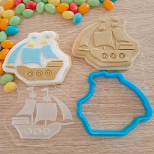 Pirate Ship Raised Acrylic Fondant Stamp & Cookie Cutter