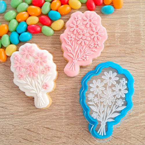 Flower Bouquet Raised Acrylic Fondant Stamp & Cookie Cutter