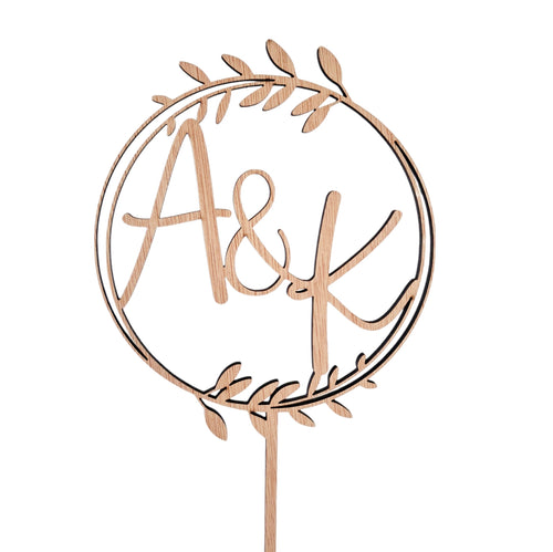 Custom Initials in Wreath Wooden Cake Topper