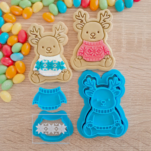 Christmas Sweater Friends - Reindeer Cookie Cutter & Fondant Stamp (5 pcs)