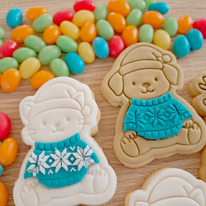 Christmas Sweater Friends - Cat Cookie Cutter & Fondant Stamp (5 pcs)