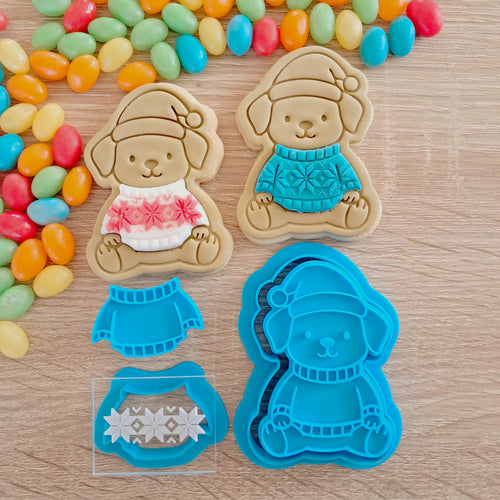 Christmas Sweater Friends - Dog Cookie Cutter & Fondant Stamp (5 pcs)