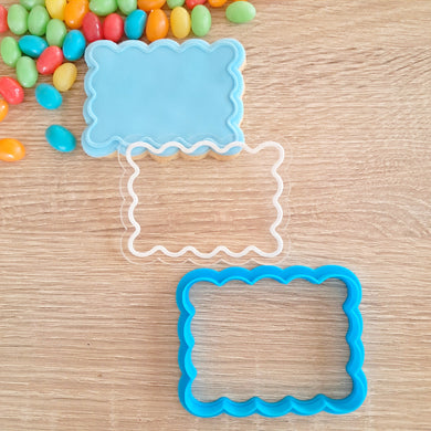 Scalloped Rectangle with Border Raised Acrylic Fondant Stamp & Cookie Cutter