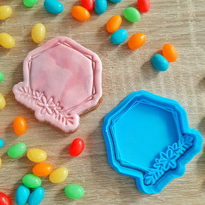 Hexagon Floral Wreath Cookie Cutter & Fondant Stamp