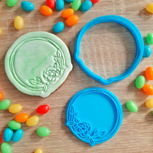 Circle Floral Wreath Cookie Cutter & Fondant Stamp