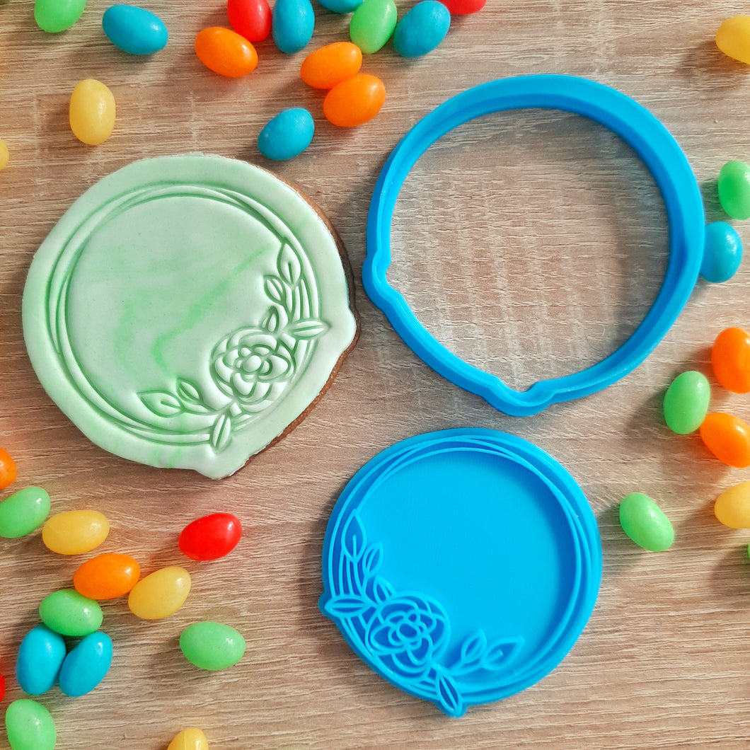 Circle Floral Wreath Cookie Cutter & Fondant Stamp