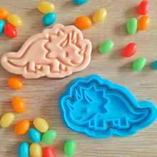 Load image into Gallery viewer, Dinosaur (Triceratops) Cookie Cutter &amp; Fondant Stamp