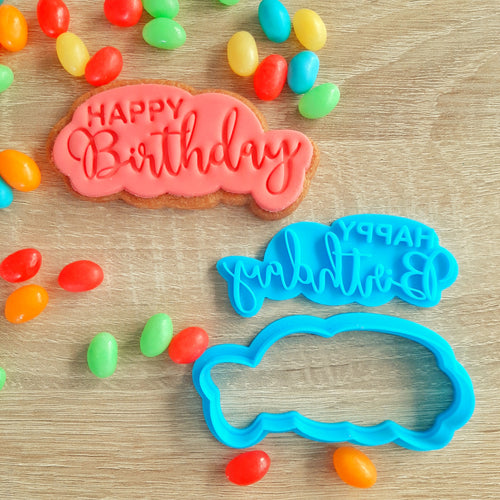 Happy Birthday Text Cookie Cutter & Fondant Stamp