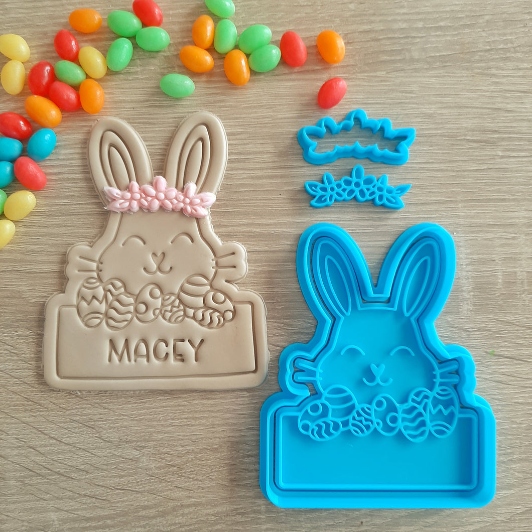 XL Easter Bunny with Name Box (4pcs) Cookie Cutter & Fondant Stamp Set