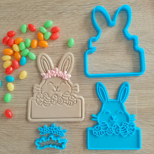 XL Easter Bunny with Name Box (4pcs) Cookie Cutter & Fondant Stamp Set